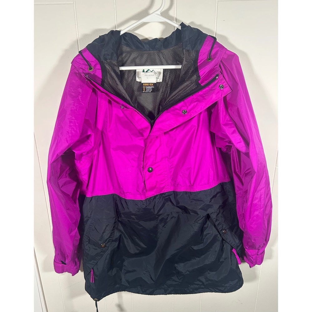 Vintage REI Gore-Tex Anorak Rain Jacket Pink Black Colorblock Made in USA Mens M